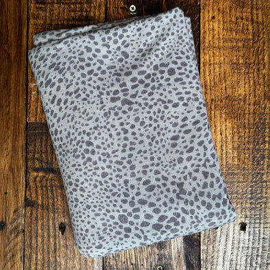 Pale Olive Grey Animal Spots French Terry Poly Rayon Spandex