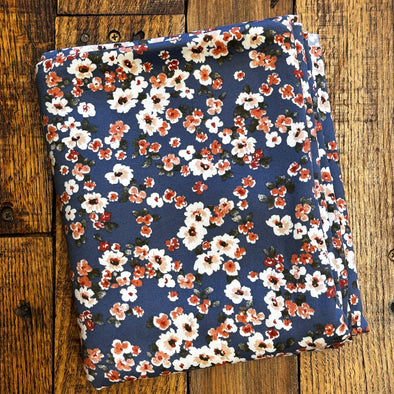 Aspen Ivory & Tan Floral on Dark Denim Double Brushed Poly Spandex (LAST YARDS-MAY NOT BE CONTINUOUS)