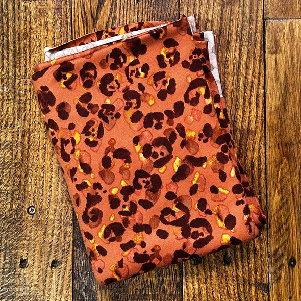 Watercolor Leopard on Clay Double Brushed Poly Spandex- LAST YARDS (May Not Be Continuous)
