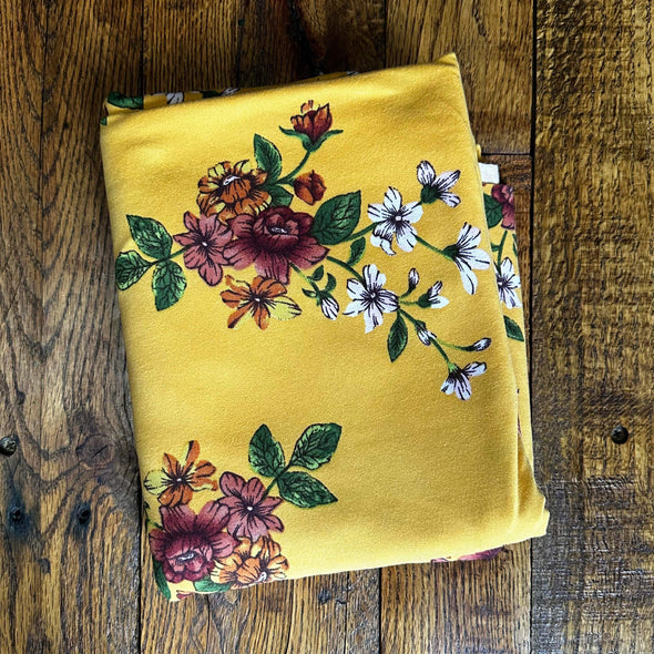 Sol Floral on Mustard Double Brushed Poly Spandex