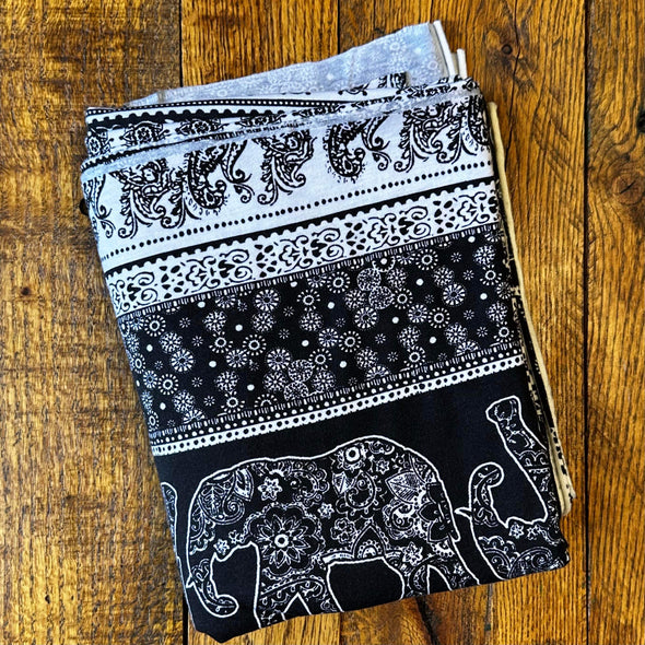 Elephants Black/White Poly Spandex - LAST YARDS (MAY NOT BE CONTINUOUS)