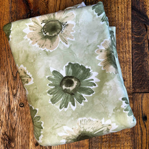 *Pastel Green Sunflowers Micro Suede Scuba Tecno- LAST YARDS (May Not Be Continuous)
