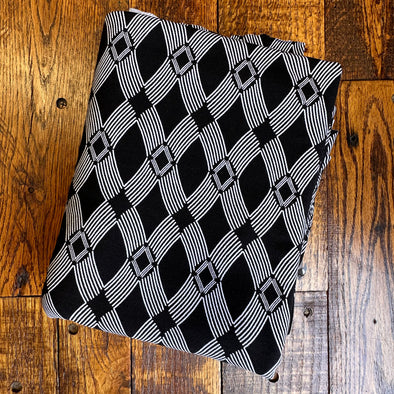 Diamond and Lines Print on Black Rayon Spandex Jersey (LAST YARDS-MAY NOT BE CONTINUOUS)