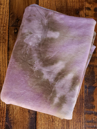 Lavender/ Beige Tie Dye French Terry Poly Rayon Spandex. Last Yards - May not be continuous.