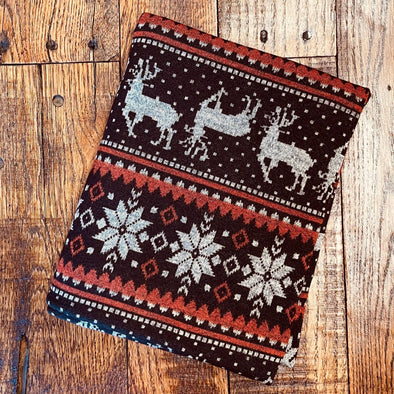 Reindeer on Black and Rust Hacci Sweater (LAST YARDS-MAY NOT BE CONTINUOUS)