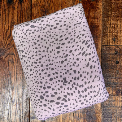 Small Brown Animal Print on Blush Poly Rayon Spandex French Terry.